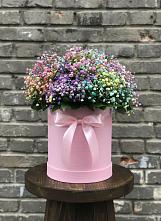 Цветочная композиция из Гипсофила и Розы в шляпной коробке в Кантемировке