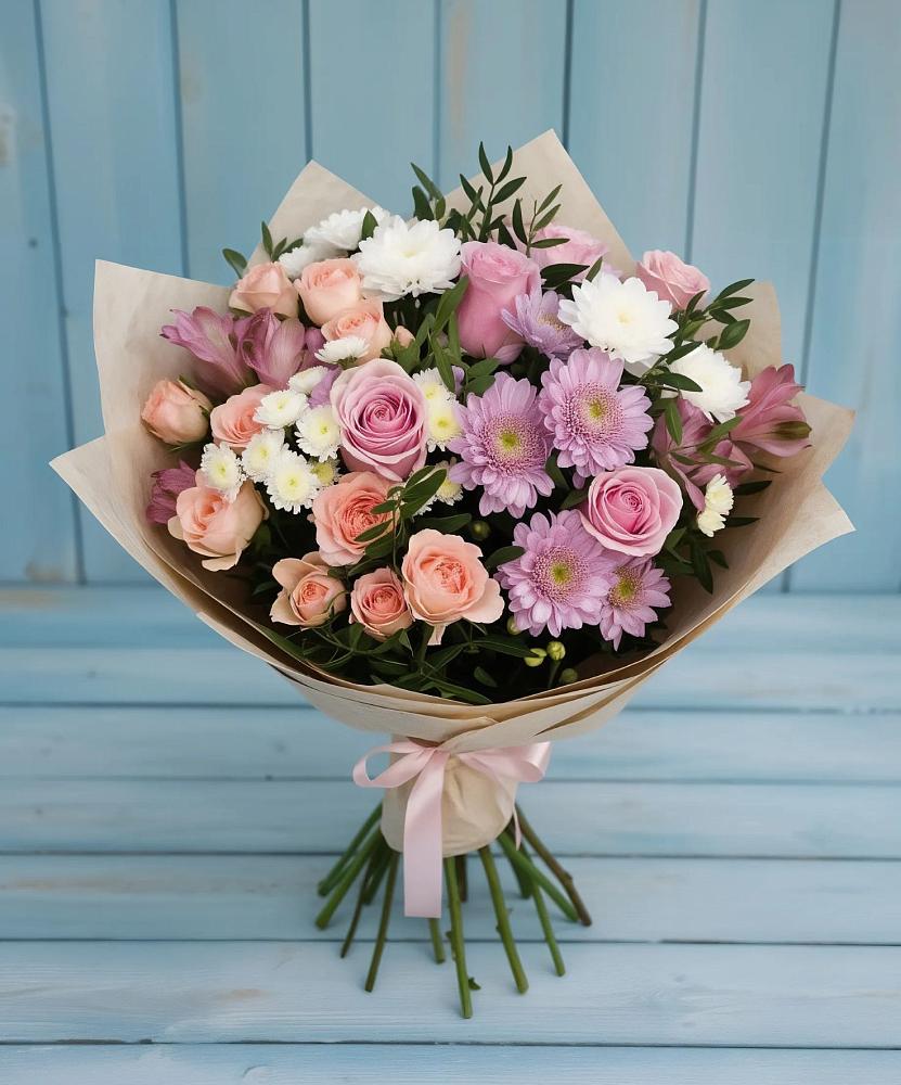 Букет цветов из: Хризантемы, Розы и Альстромерии в Кантемировке