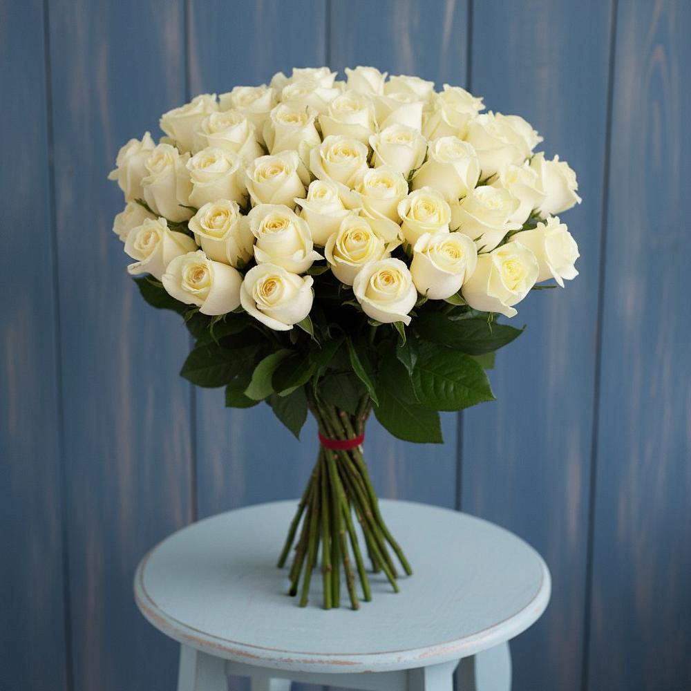 Букет 51 Белая роза Эдлесс Лав в Кантемировке