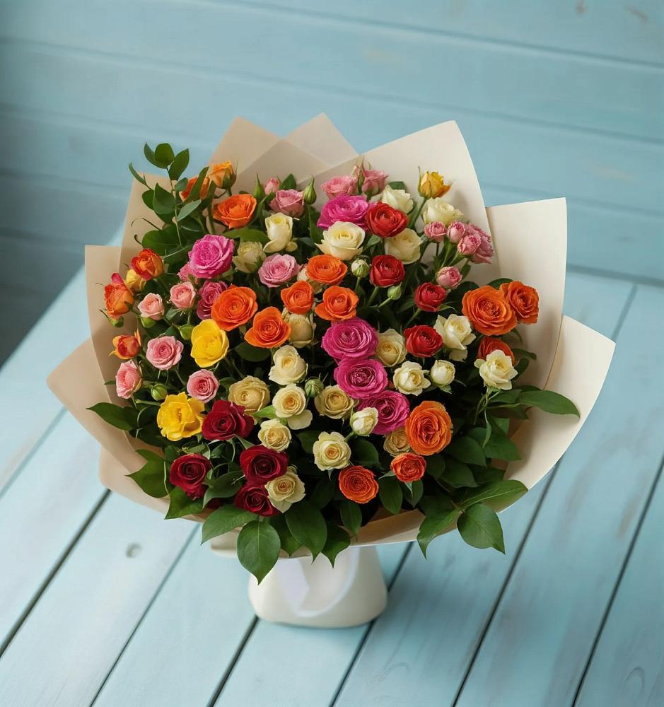 Букет Микс из разноцветных кустовых роз в Кантемировке