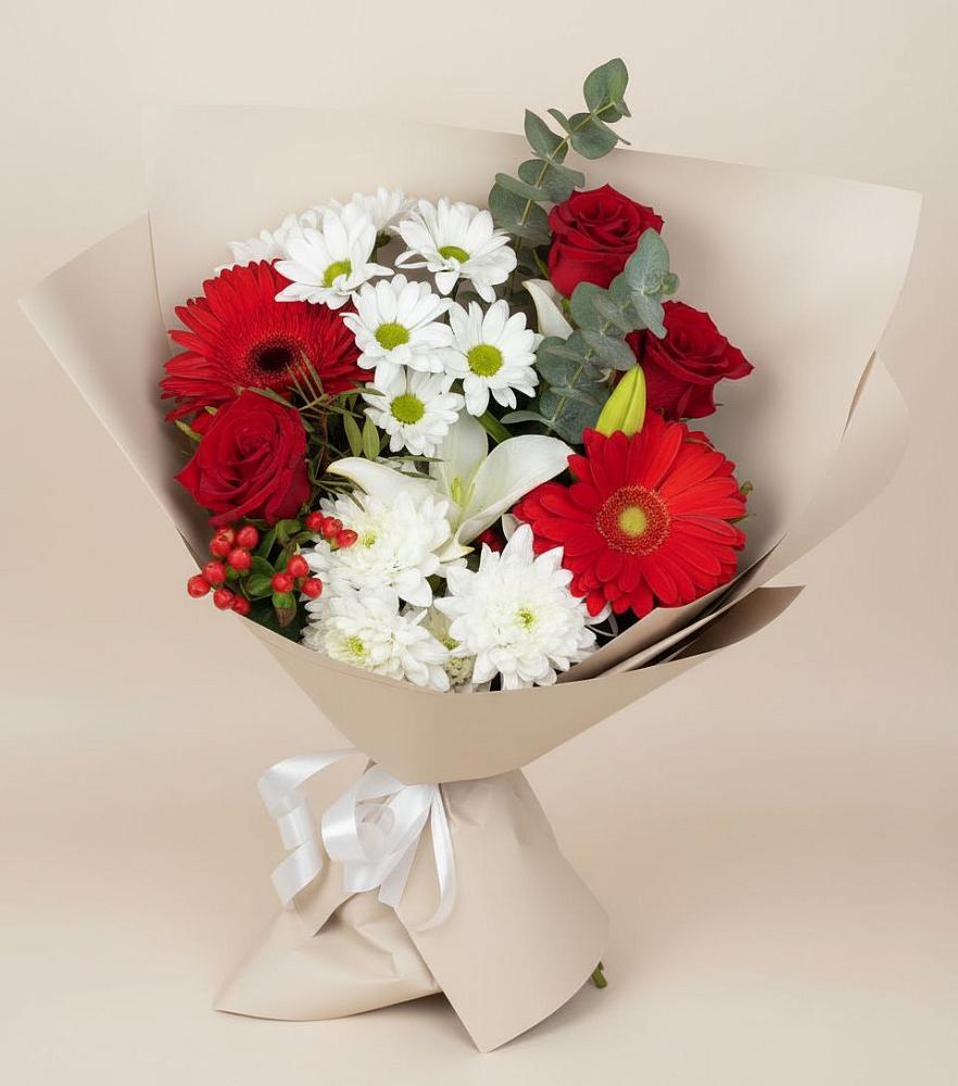 Букет цветов из: Розы, Хризантемы, Герберы и Лилии в Кантемировке