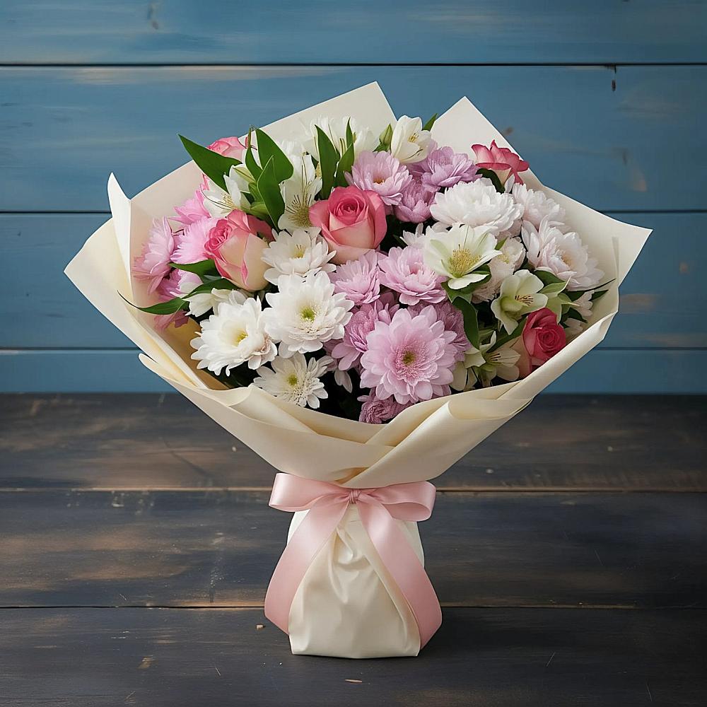 Букет цветов из: Хризантемы, Альстромерии и Розы в Кантемировке